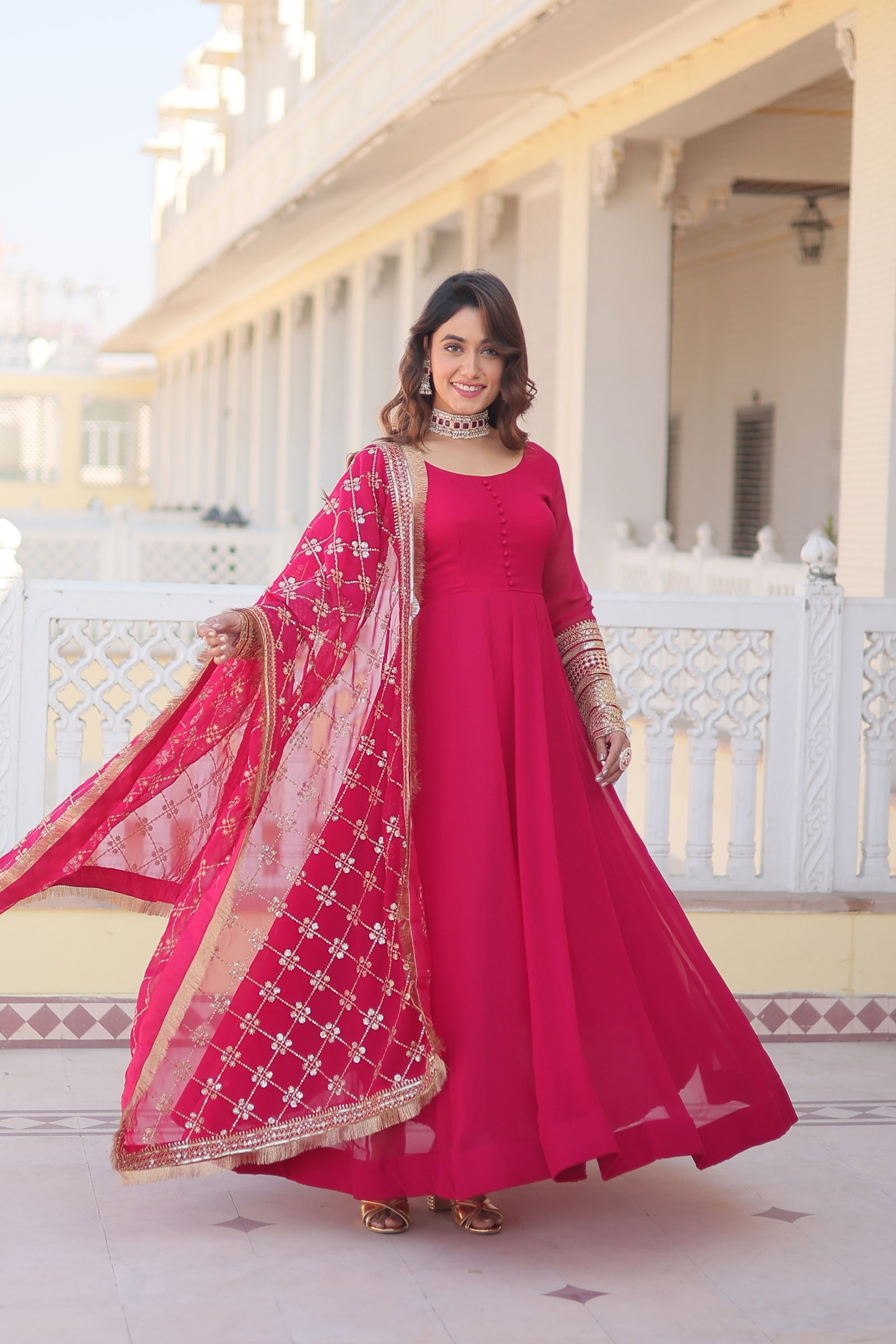KA 1070 Designer faux Blooming Gown With Dupatta Wholesale Market In Surat 